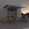 Kék/fehér automata szélérzékelős és LED-es napellenző 500x300cm