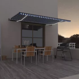   Kék/fehér automata szélérzékelős és LED-es napellenző 500x300cm