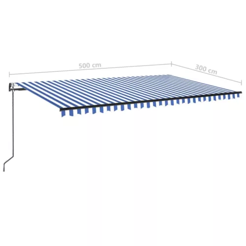 Kék/fehér automata szélérzékelős és LED-es napellenző 500x300cm
