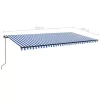 Kék és fehér kézzel kihúzható LED-es napellenző 600 x 300 cm