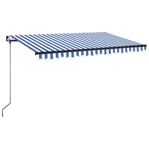 Kék és fehér kézzel kihúzható LED-es napellenző 400 x 350 cm