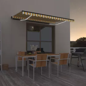   Sárga és fehér kézzel kihúzható LED-es napellenző 400 x 350 cm