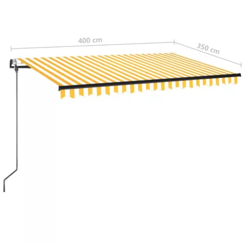 Sárga-fehér szélérzékelős és LED-es napellenző 400x350 cm