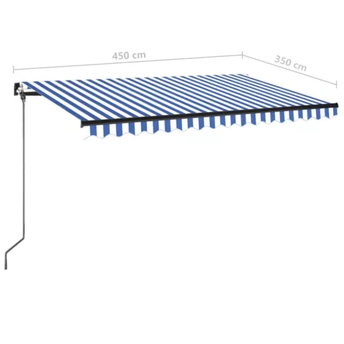 Kék és fehér kézzel kihúzható LED-es napellenző 450 x 350 cm