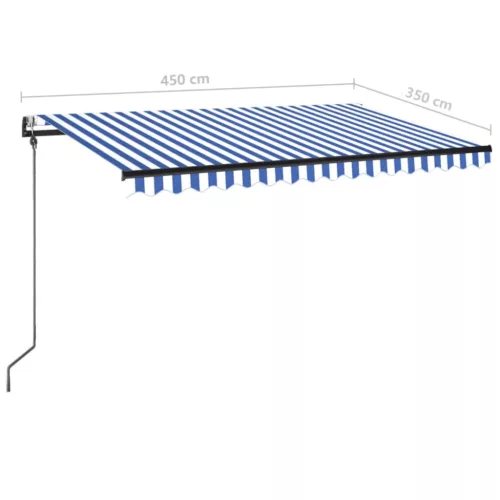 Kék/fehér automata szélérzékelős és LED-es napellenző 450x350cm