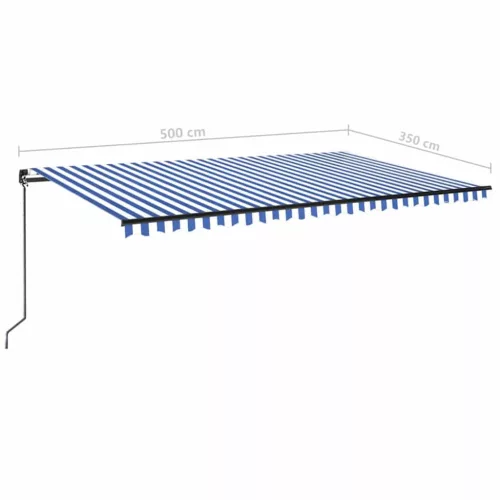 Kék és fehér kézzel kihúzható napellenző 500 x 350 cm