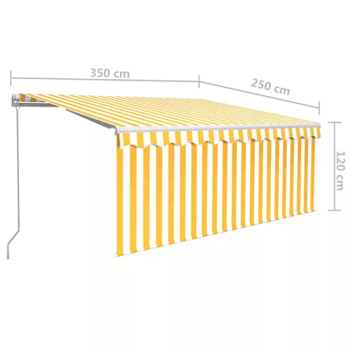 Sárga és fehér kézzel kihúzható napellenző redőnnyel 3,5x2,5 m