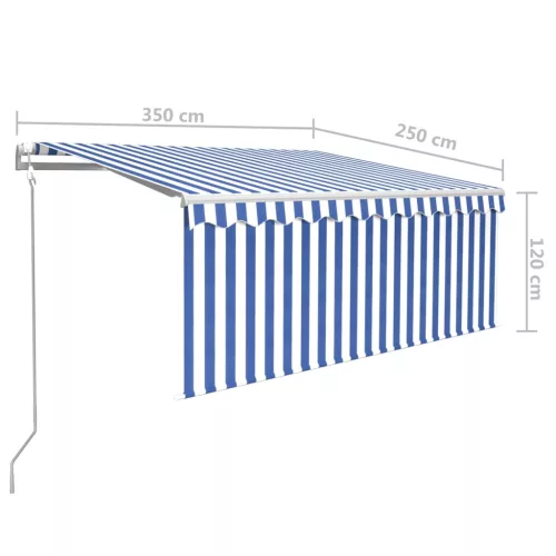 Kék és fehér automata napellenző redőnnyel 3,5 x 2,5 m