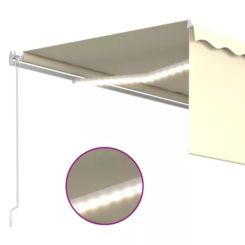 Krémszínű LED-es kézzel kihúzható napellenző redőnnyel 4 x 3 m