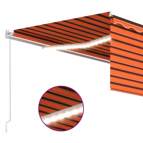 Narancssárga-barna kézzel kihúzható LED-es napellenző 4 x 3 m