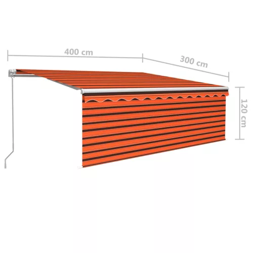 Narancssárga-barna kézzel kihúzható LED-es napellenző 4 x 3 m