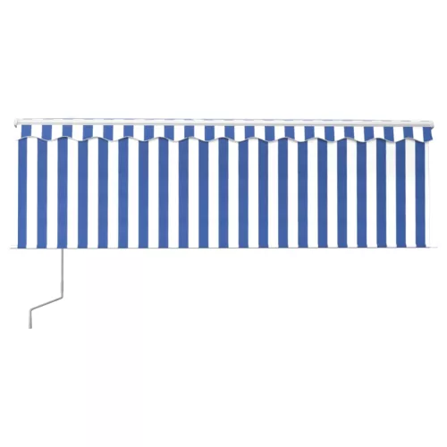 Kék és fehér automata napellenző redőnnyel 4,5 x 3 m