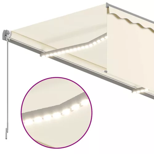 Krémszínű kézzel kihúzható LED-es napellenző redőnnyel 3x2,5 m