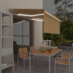   Sárga-fehér kihúzható LED-es napellenző redőnnyel 3,5 x 2,5 m