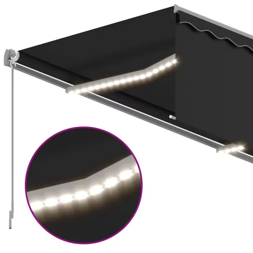 Antracitszürke kihúzható LED-es napellenző redőnnyel 3,5x2,5 m