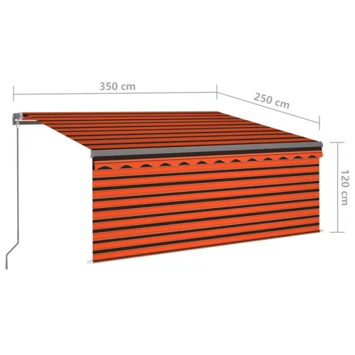 Narancssárga-barna LED-es napellenző redőnnyel 3,5 x 2,5 m