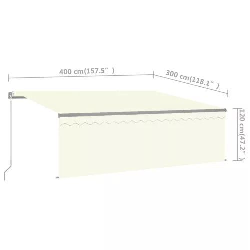 Krémszínű kézzel kihúzható napellenző redőnnyel 4 x 3 m