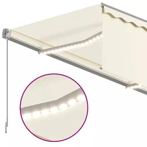 Krémszínű LED-es kézzel kihúzható napellenző redőnnyel 4 x 3 m
