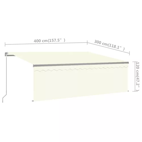 Krémszínű LED-es kézzel kihúzható napellenző redőnnyel 4 x 3 m