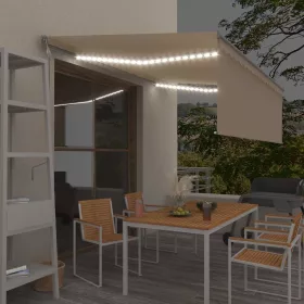   Krémszínű szélérzékelős, LED-es napellenző redőnnyel 4x3 m