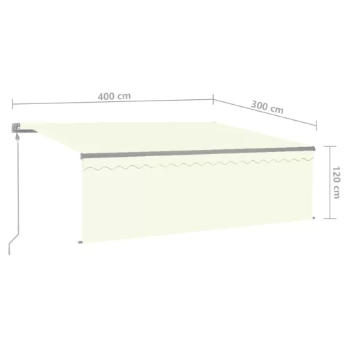 Krémszínű szélérzékelős, LED-es napellenző redőnnyel 4x3 m