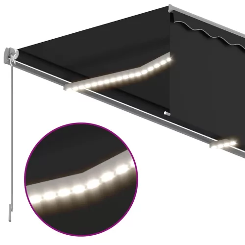 Szürke redőnyös, LED-es, szélérzékelős napellenző 4,5 x 3 m