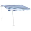 Kék és fehér kézzel kihúzható póznás napellenző 350 x 250 cm