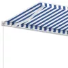 Kék és fehér kézzel kihúzható póznás napellenző 350 x 250 cm