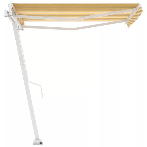Sárga-fehér kézzel kihúzható póznás napellenző 350 x 250 cm