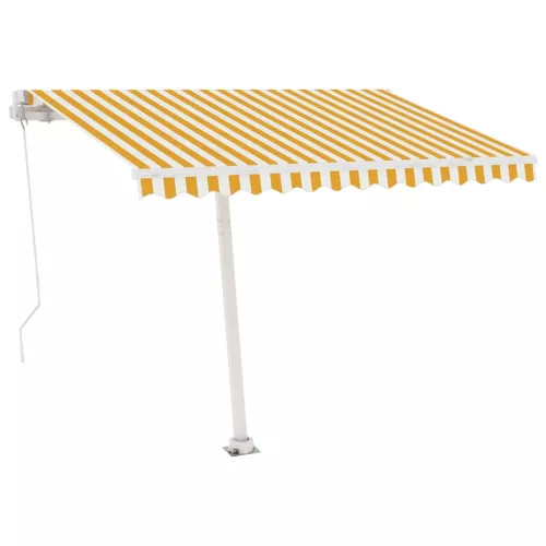 Sárga-fehér kézzel kihúzható póznás napellenző 350 x 250 cm