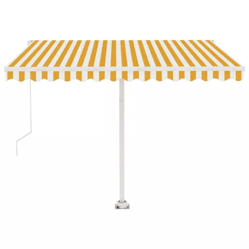 Sárga-fehér kézzel kihúzható póznás napellenző 350 x 250 cm