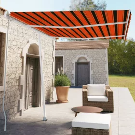   Narancs és barna kézzel kihúzható póznás napellenző 350x250 cm