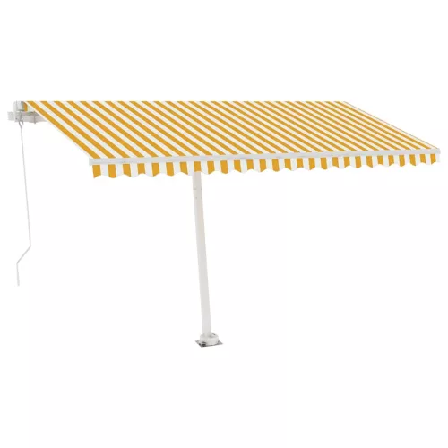 Sárga és fehér kézzel kihúzható póznás napellenző 400 x 300 cm