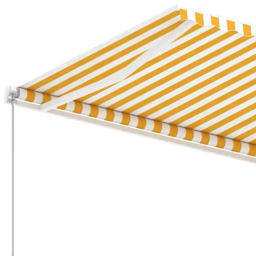 Sárga és fehér kézzel kihúzható póznás napellenző 400 x 300 cm