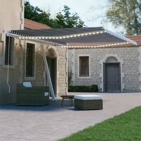   Kék és fehér kézzel kihúzható LED-es napellenző 400 x 300 cm
