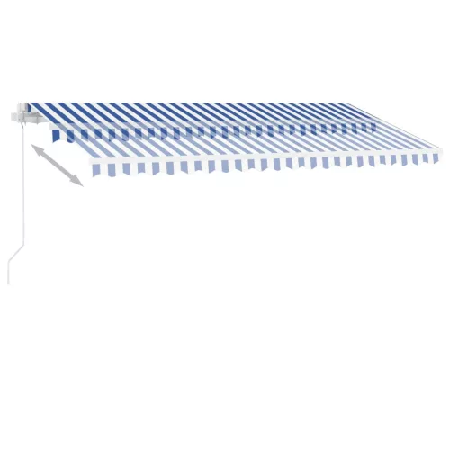 Kék és fehér kézzel kihúzható LED-es napellenző 400 x 300 cm
