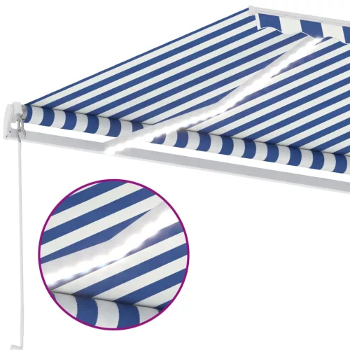Kék és fehér kézzel kihúzható LED-es napellenző 400 x 300 cm
