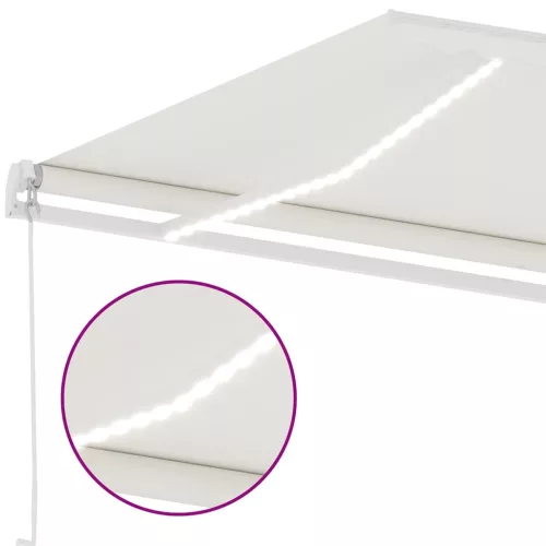 Krémszínű kézzel kihúzható LED-es napellenző 400 x 300 cm
