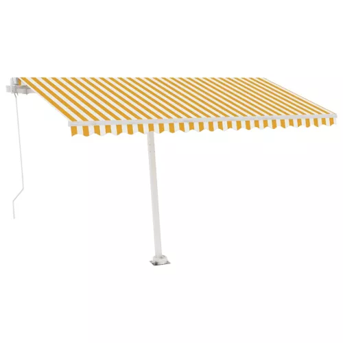 Sárga és fehér kézzel kihúzható LED-es napellenző 400 x 300 cm