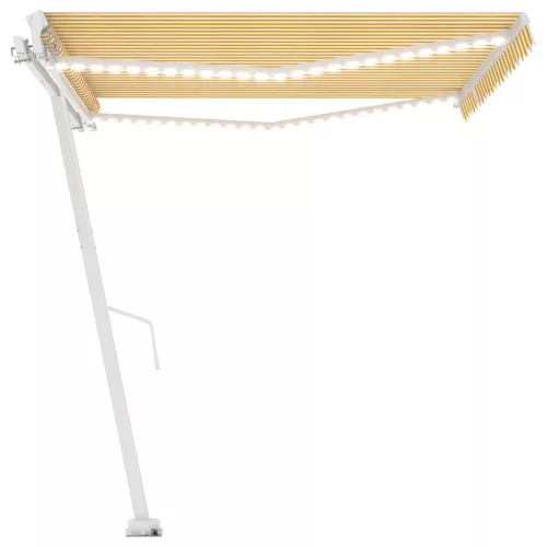 Sárga és fehér kézzel kihúzható LED-es napellenző 400 x 300 cm