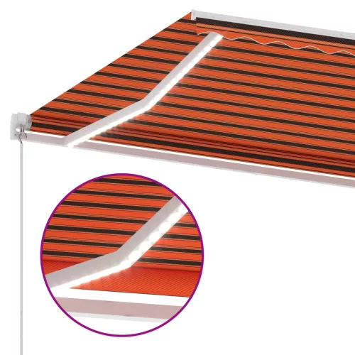 Narancs és barna kézzel kihúzható LED-es napellenző 400x300 cm