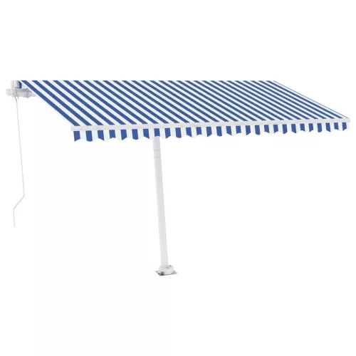 Kék és fehér kézzel kihúzható LED-es napellenző 450 x 300 cm