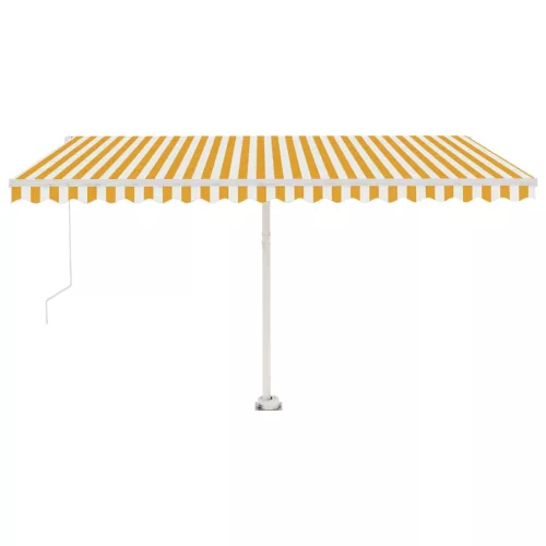 Sárga és fehér kézzel kihúzható LED-es napellenző 450 x 300 cm
