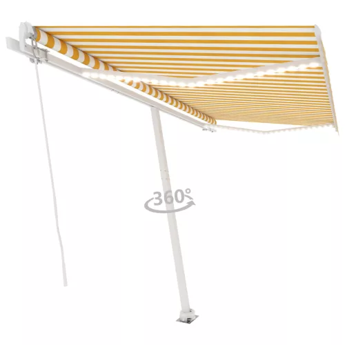 Sárga és fehér kézzel kihúzható LED-es napellenző 450 x 300 cm