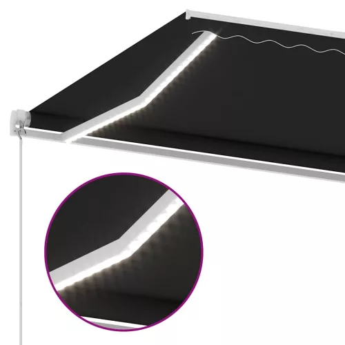 Antracitszürke kézzel kihúzható LED-es napellenző 450 x 300 cm