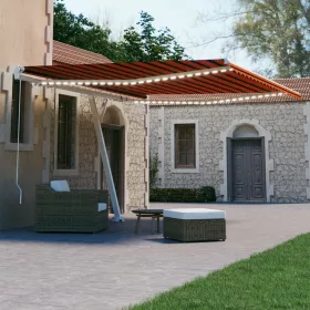   Narancs és barna kézzel kihúzható LED-es napellenző 450x300 cm