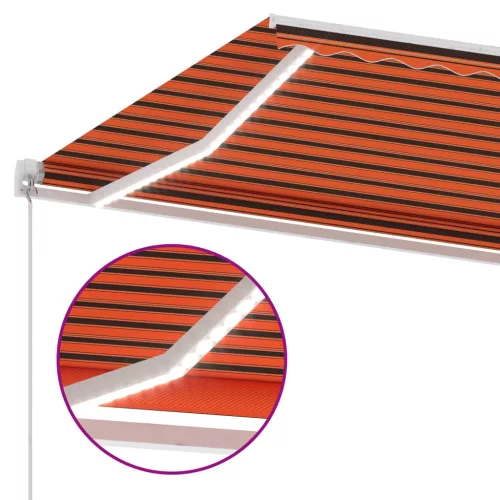 Narancs és barna kézzel kihúzható LED-es napellenző 450x300 cm