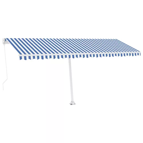 Kék és fehér kézzel kihúzható póznás napellenző 500 x 300 cm