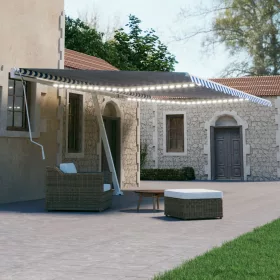   Kék és fehér kézzel kihúzható LED-es napellenző 500 x 300 cm