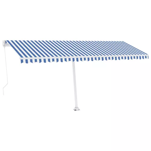 Kék és fehér kézzel kihúzható LED-es napellenző 500 x 300 cm